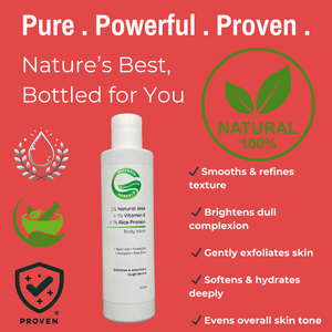 2% Natural AHA + 1% Vitamin E + 1% Rice Protein Exfoliating & Radiance Boosting Body Wash | Gently Exfoliates, Hydrates & Revitalizes Skin
