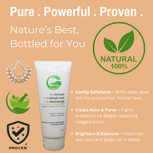 5% Oatmeal + 1% Salicylic Acid + 1% Niacinamide Clean & Clear Face Scrub | Gentle Exfoliation & Acne Care for Clearer Skin
