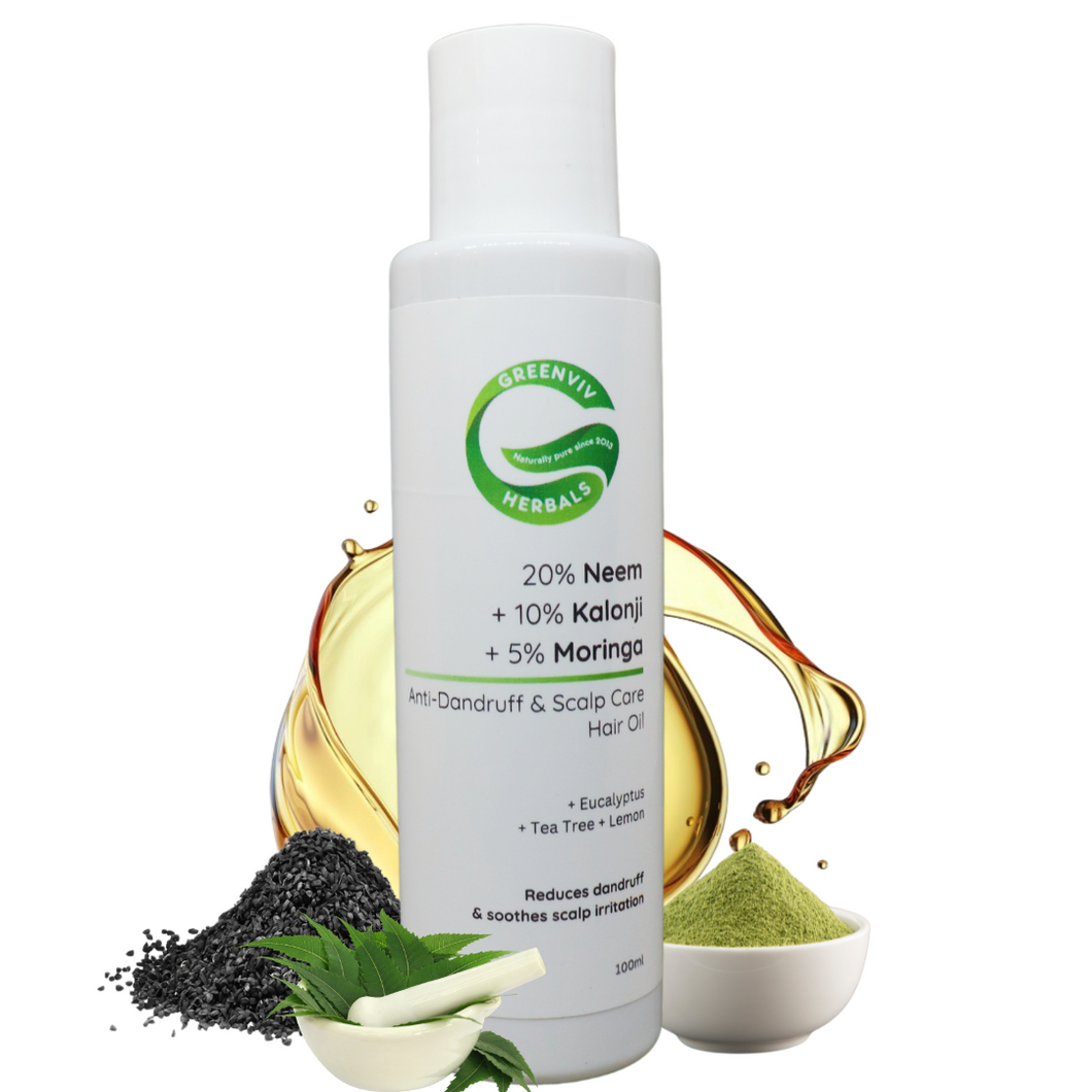 20% Neem + 10% Kalonji + 5% Moringa Anti-Dandruff & Scalp Care Hair Oil | Reduces dandruff, Soothes scalp irritation & Promotes healthy scalp