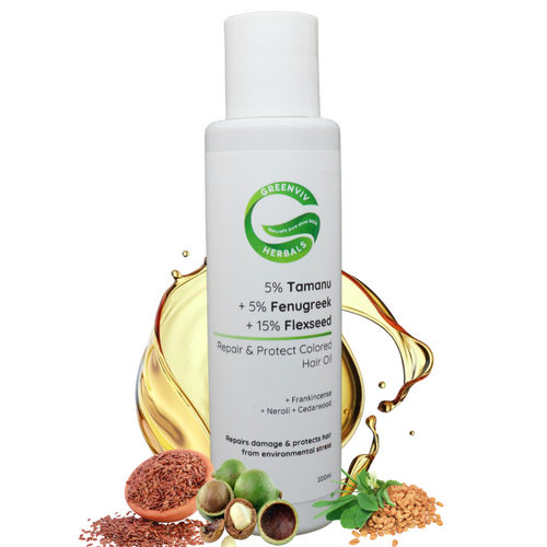 5% Tamanu + 5% Fenugreek + 15% Flaxseed Repair & Protect Colored Hair Oil | Nourishes & Repairs damaged hair and Protects color-treated strands from environmental stress