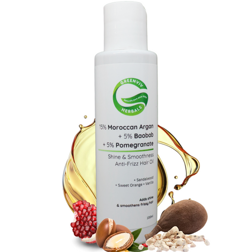 15% Moroccan Argan + 5% Baobab + 5% Pomegranate Shine & Smoothness Anti-Frizz Hair Oil | Deeply nourishes hair, Tames frizz & Enhances shine