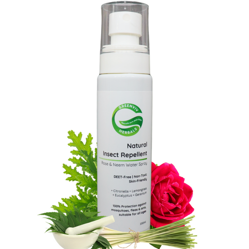 Natural Insect Repellent Spray, Rose and Neem Water | 100% Protection from Mosquitoes, Fleas and Ants | with Citronella, Lemongrass, Eucalyptus & Geranium | For Children & Adults | 100ml
