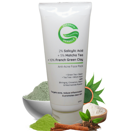 2% Salicylic Acid + 5% Matcha Tea + 10% French Green Clay Anti-Acne Face Pack | Deep Detox & Oil Control
