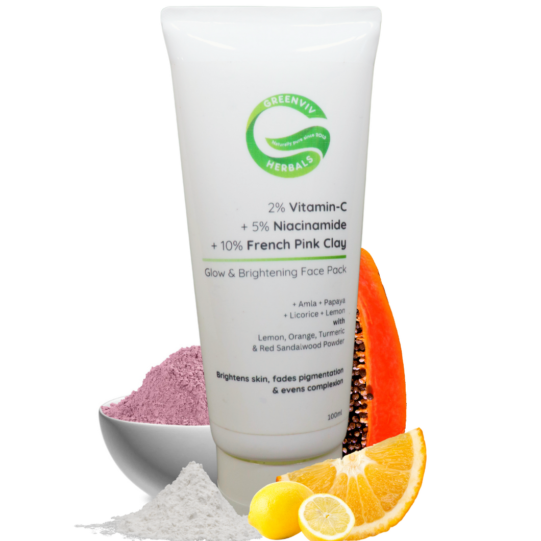 2% Vitamin C + 5% Niacinamide + 10% French Pink Clay Glow & Brightening Face Pack | Deep Cleansing, Evens Skin Tone & Radiance Boost