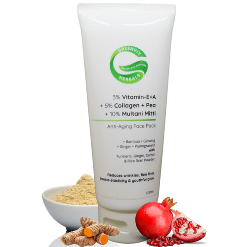 3% Vitamin E & A + 5% Collagen & Pea protein + 10% Multani Mitti Anti-Aging Face Pack | Reduces Wrinkles & Fine Lines