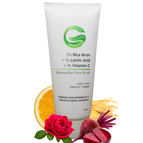 5% Rice Bran + 1% Lactic Acid + 1% Vitamin C Glowing Skin Face Scrub | Gently Exfoliates, Brightens & smoothens the skin