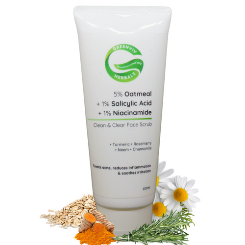 5% Oatmeal + 1% Salicylic Acid + 1% Niacinamide Clean & Clear Face Scrub | Gentle Exfoliation & Acne Care for Clearer Skin