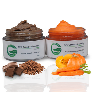 10% Chocolate + Cocoa Lip Scrub & 10% Carrot + Pumpkin Lip Mask Balm | Deep Hydration & Nourishment for Dark, Dry Lips | 20gm(Pack of 2)