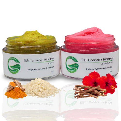 10% Turmeric + Rice Bran Lip Scrub & 10% Licorice + Hibiscus Lip Mask Balm | Gently Exfoliates & Helps Reduce Lip Pigmentation for Even-Toned Lips | 20gm(Pack of 2)
