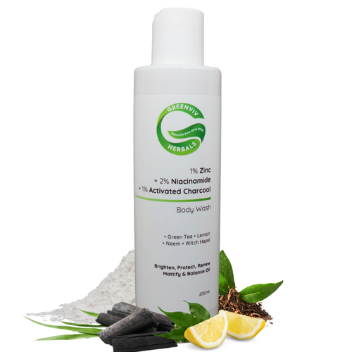 1% Zinc + 2% Niacinamide + 1% Activated Charcoal Detox Body Wash | Purifies, Mattifies Skin & Balances Oil