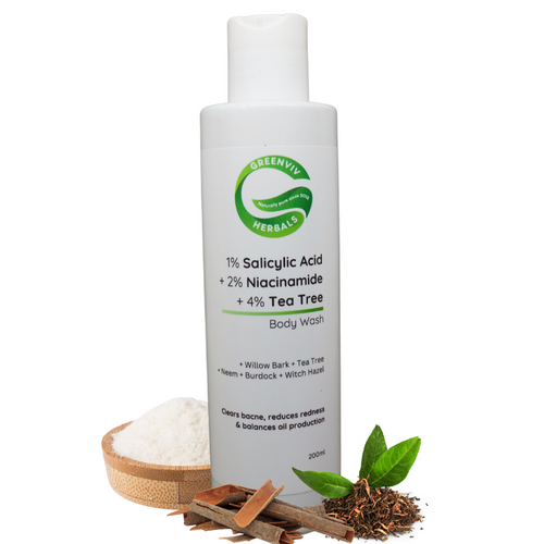 1% Salicylic Acid + 2% Niacinamide + 4% Tea Tree Clarifying & Acne-Control Body Wash | Clear Bacne, Reduce Redness & Balance Oil