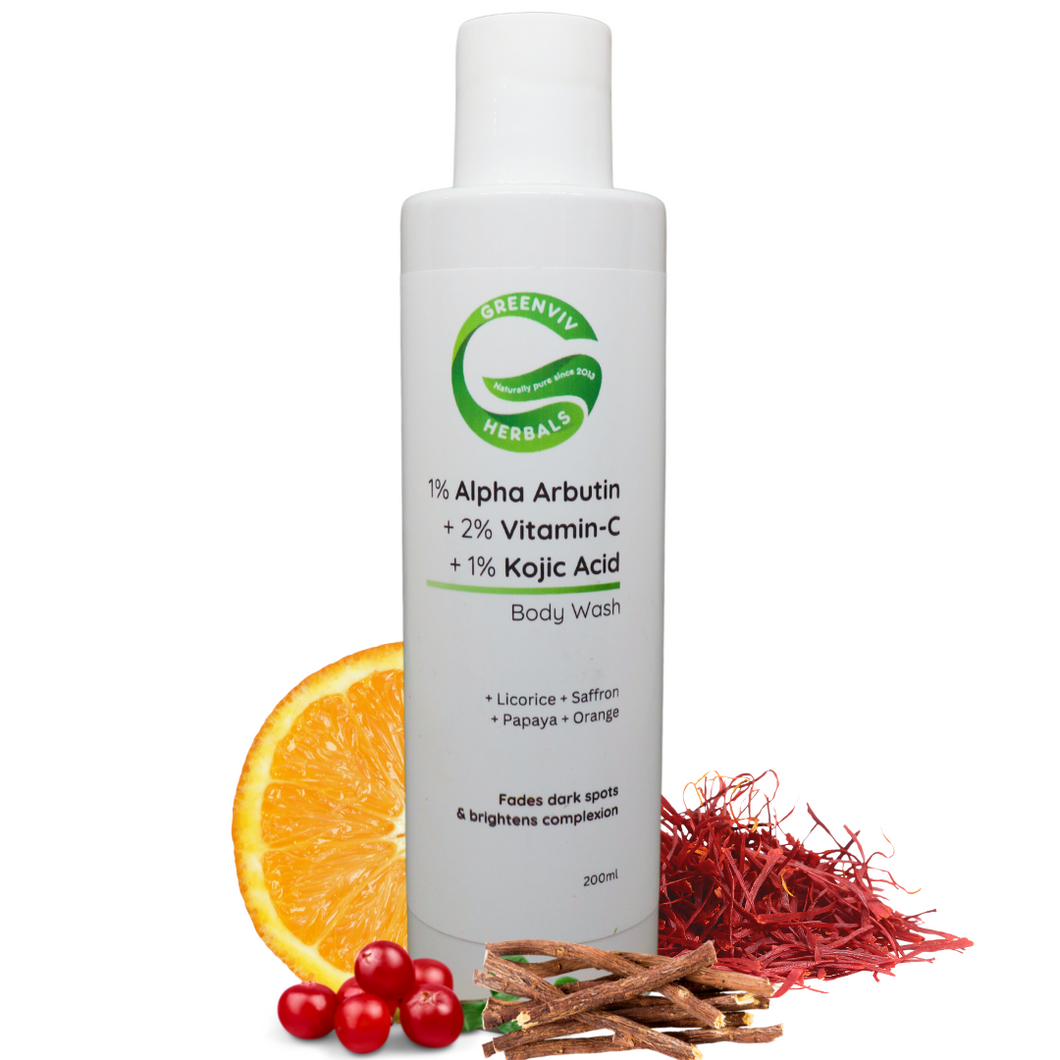 1% Alpha Arbutin + 2% Vitamin C + 1% Kojic Acid Brightening Body Wash | Fades Dark Spots, Reduces Pigmentation & Evens Skin Tone