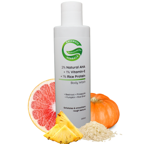 2% Natural AHA + 1% Vitamin E + 1% Rice Protein Exfoliating & Radiance Boosting Body Wash | Gently Exfoliates, Hydrates & Revitalizes Skin