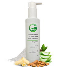 Load image into Gallery viewer, 5% Niacinamide + 5% Shea Butter + 4% Almond Oil Hydrating &amp; Soothing Body Lotion | Deeply Moisturizes &amp; Strengthens Skin Barrier
