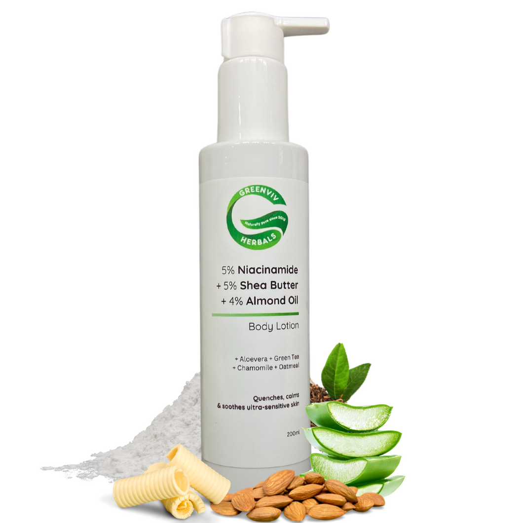 5% Niacinamide + 5% Shea Butter + 4% Almond Oil Hydrating & Soothing Body Lotion | Deeply Moisturizes & Strengthens Skin Barrier