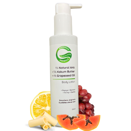 1% Natural AHA + 5% Kokum Butter + 4% Grapeseed Oil Smooth & Glow Body Lotion | Smoothens, Brightens & Polishes Uneven Skin