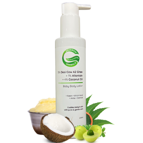 5% Desi Cow A2 Ghee + 1% Allantoin + 4% Coconut Oil Gentle Bliss Baby Body Lotion | Ultra-Gentle Hydration & Protection for Delicate Baby Skin
