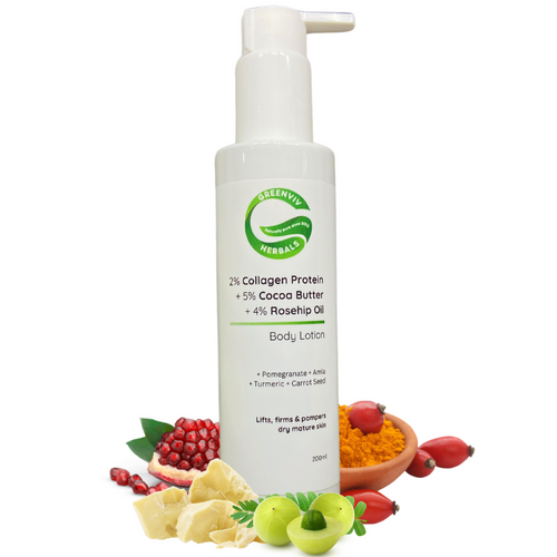 2% Collagen Protein + 5% Cocoa Butter + 4% Rosehip Oil Firming & Restoring Body Lotion | Lifts, Firms & Pampers Dry, Mature Skin