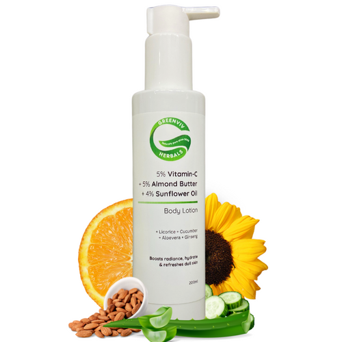 5% Vitamin C + 5% Almond Butter + 4% Sunflower Oil Radiance Boost Body Lotion | Hydrates, Brightens & Refreshes Skin