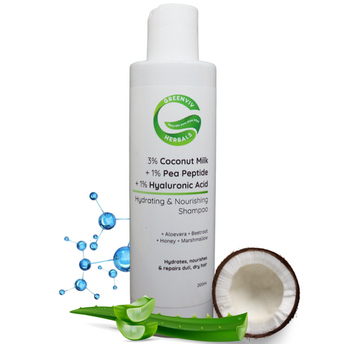 3% Coconut Milk + 1% Pea Peptide + 1% Hyaluronic Acid Hydrating & Nourishing Shampoo | Deeply Moisturizes, Restores Shine & Revives Dry, Dull Hair