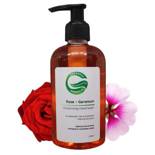 Natural Handwash Liquid Rose & Geranium, 270ML, Anti Bacterial Moisturizing Hand Wash