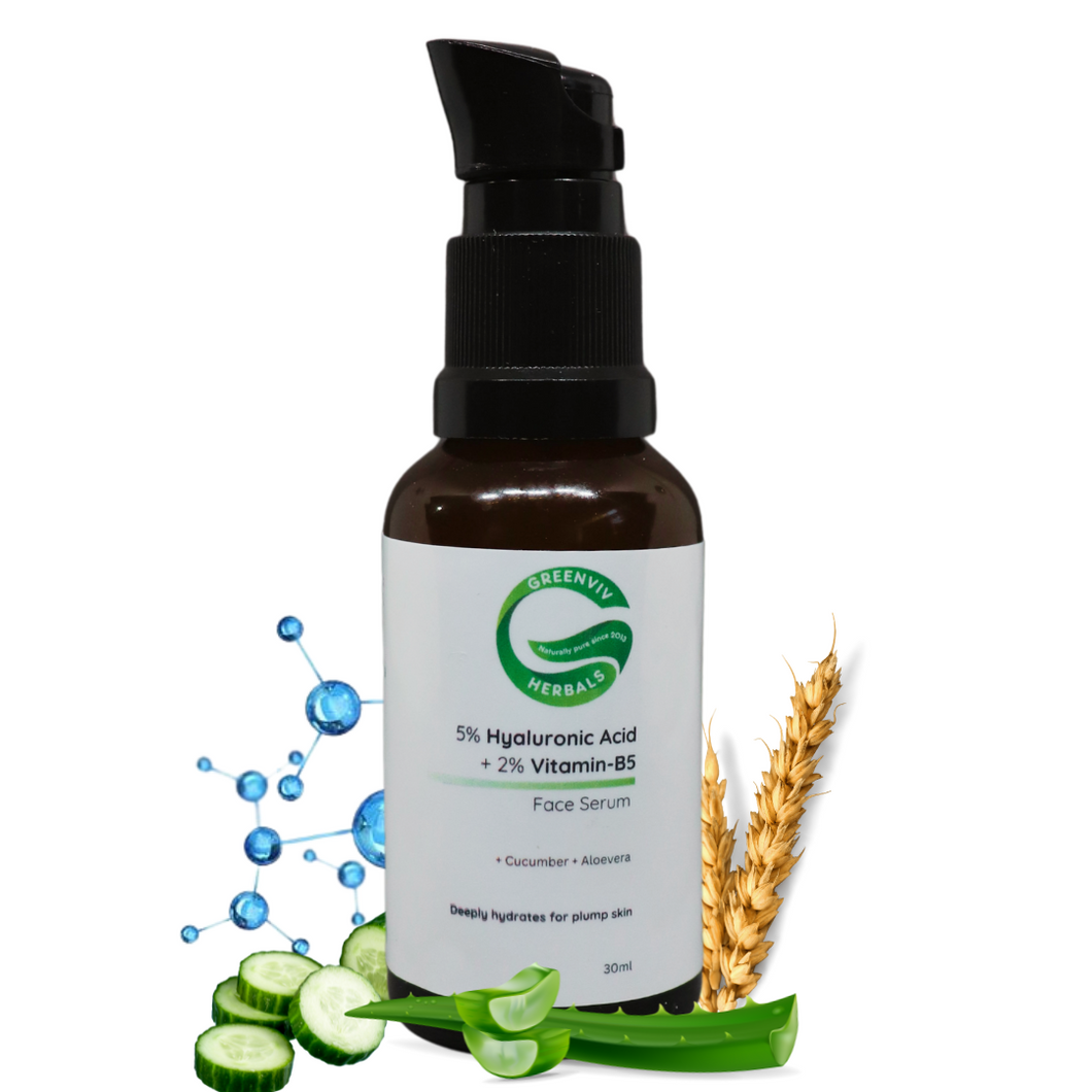 5% Hyaluronic Acid + 2% Vitamin B5 Ultra-Hydrating Face Serum | with Aloe Vera & Cucumber | Deeply Hydrates for Plump, Soft Skin