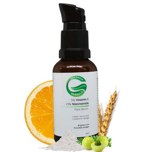 5% Vitamin C + 5% Niacinamide Brightening Face Serum | with Amla, Ferulic Acid & Vitamin E | Brightens & Evens Skin Tone, Fights Environmental Stressors