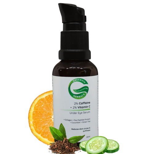 2% Caffeine + 2% Vitamin C Under Eye Serum | with Collagen and Pea Peptide | Reduces Dark Circles, Eye Bags & Puffiness, Brightens & Firms Delicate Under-Eye Skin
