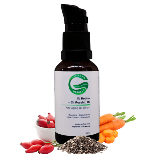 1% Retinol + 5% Rosehip Oil Anti-Aging Oil Serum | Reduces Fine Lines & Wrinkles, Improves Skin Texture & Enhances Elasticity