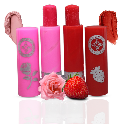 Tinted 100% Natural Lip Balm | | Pink Rose & Red Strawberry | with Vitamin-E, Shea Butter, Cocoa Butter for Black, Dry & Chapped Lips | 8 GM (Pack of 2)