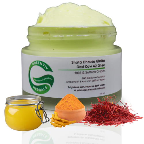 Shata Dhauta Ghrita Desi Cow A2 Ghee Cream | 100 times washed with Amba Haldi & Kashmiri Saffron water in Copper Vessel | For Deep Skin Moisturizing