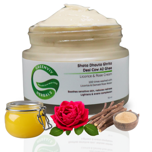 Shata Dhauta Ghrita Desi Cow A2 Ghee Cream | 100 Times Washed with Licorice & Damsak Rose Water in Copper Vessel | For Deep Nourishment & Even Skin Tone