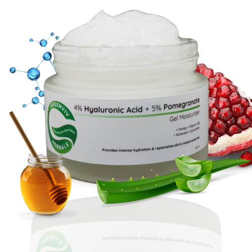4% Hyaluronic Acid + 5% Pomegranate Cooling & Soothing Gel Moisturizer | Intense Hydration & Repair skin