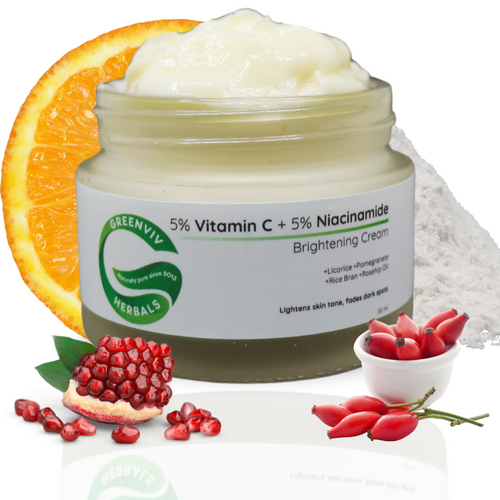 5% Vitamin C + 5% Niacinamide Brightening Face Cream | Boosts Radiance, Reduces Dark Spots & Evens Skin Tone